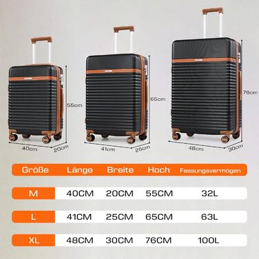 Чохол-валіза Joyway ABS, розширюваний, на 4 колесах з TSA-замком, набір (1 велика сумка, 1 косметичка, чорний, M)