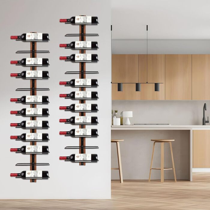 Настінна полиця для вина DBREAKS на 9 пляшок, дерев'яний тримач для вин, органайзер для винної кімнати, бару, вітальні
