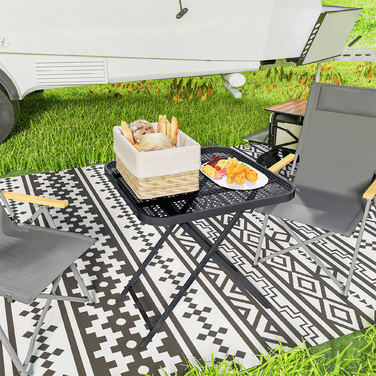 Стіл садовий складний Outsunny 70 x 70 см, стійкий до погодних умов, балконний стіл зі сталі, розкладний столик з вирізним дизайном, обідній стіл для вулиці, квадратний приставний столик, стіл для тераси, саду, балкону чорного кольору | Aosom