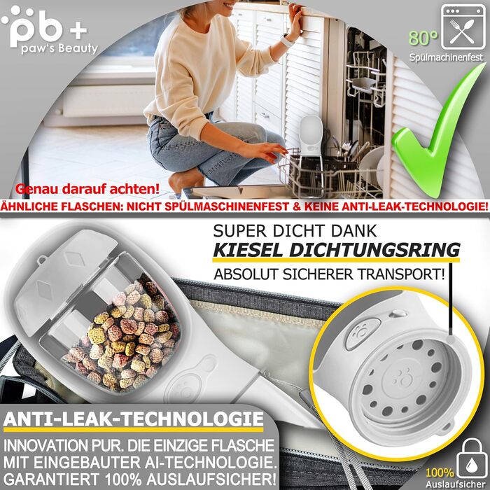 Набір з 2 шт. туристичних пляшок для собак з щіткою | Пляшка для собак 550 мл, витокозахисна, преміум-якість