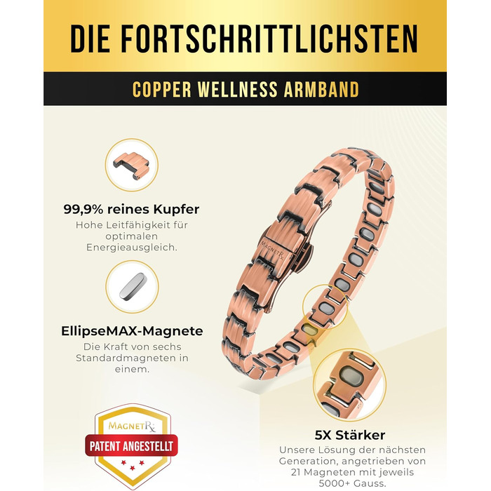 Браслет на руку чоловічий MagnetRX® з чистої міді – для магнітотерапії при артриті та тунельному синдромі – з інструментом для регулювання розміру (5X Strength - EllipseMAX (5,000 Gauss))