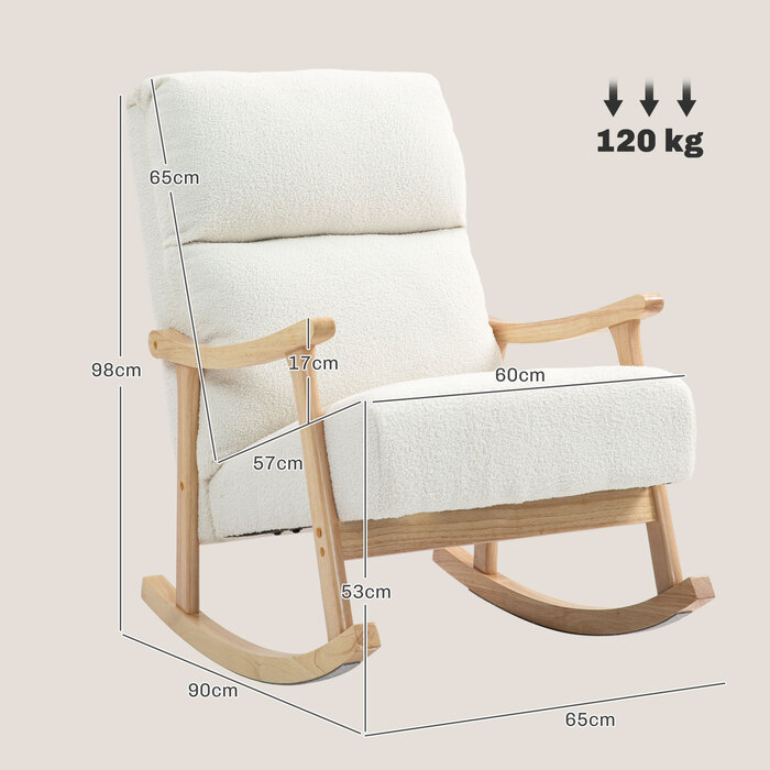 HOMCOM Rocking Chair, Ergonomic Swivel Chair, Armchair, Still Chair with Velvet-Look, Rocking Chair with a Load Capacity of 120 kg, for Bedroom, Living Room, Cream White | Aosom