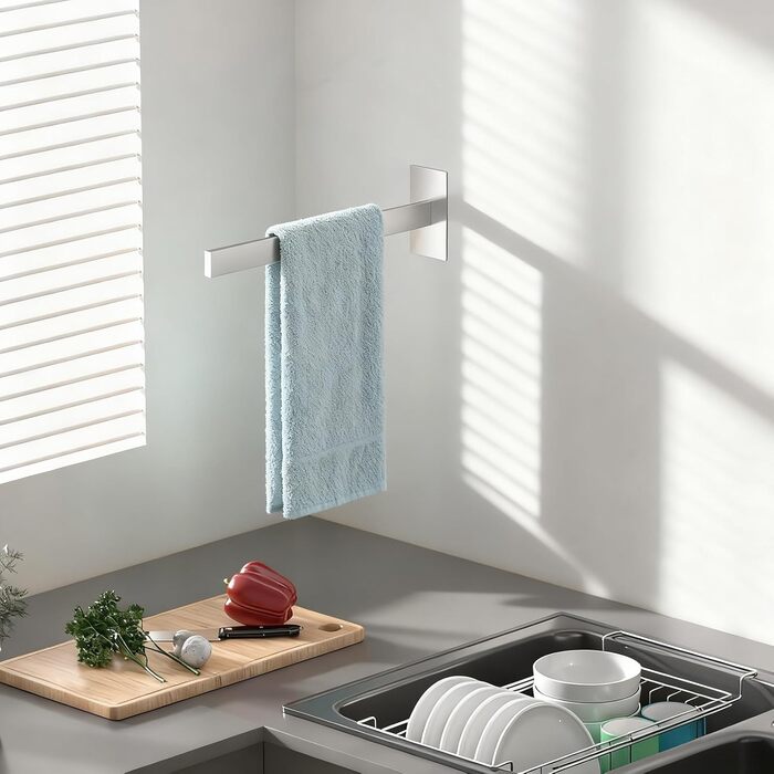 Тримач для рушників настінний без свердління, з нержавіючої сталі, подвійний, для ванної кімнати та кухні, сріблястий