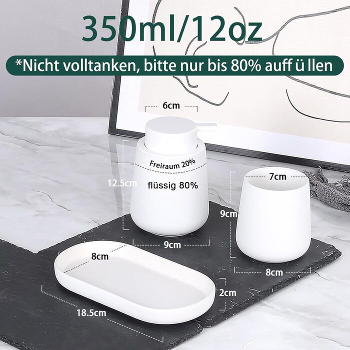 Набір аксесуарів для ванної кімнати Umlaca: мильниця, дозатор мила 350 мл, стакан для зубної пасти 320 мл, білий