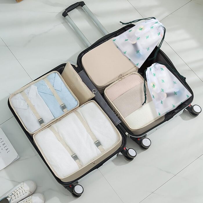 Органайзер для валізи Gemke 13 шт., водонепроникні кубики для пакування, багаж, подорожі (бежевий)