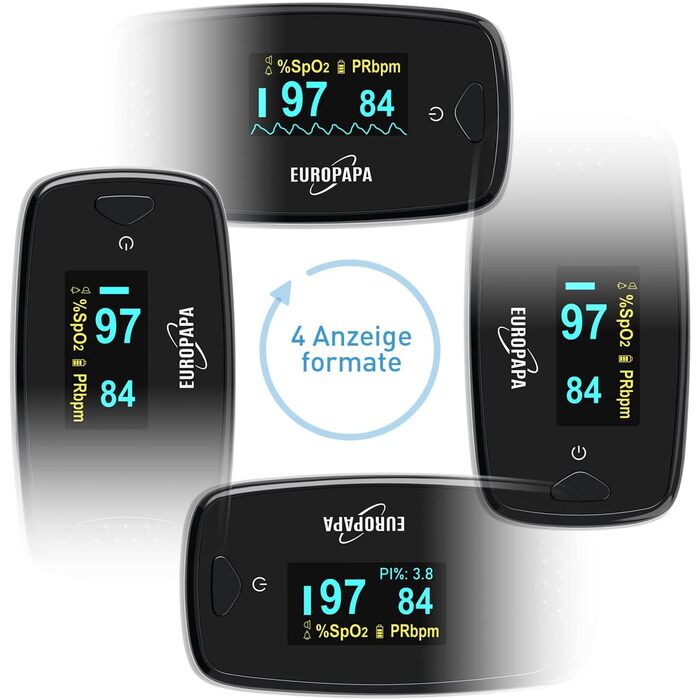 Пульсоксиметр EUROPAPA: вимірювання SpO2 та пульсу з OLED дисплеєм (чорний)