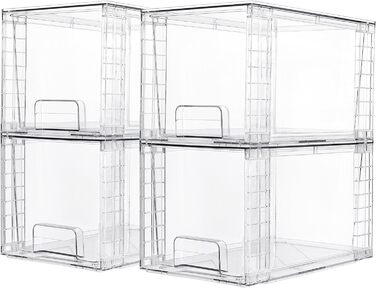 Vtopmart 4 Pack Stackable Storage Drawers, Clear Acrylic Drawer Organizers with Handles, Storage Organizer for Refrigerator, Bathroom, Closet, Pantry (4 Pack Middle)