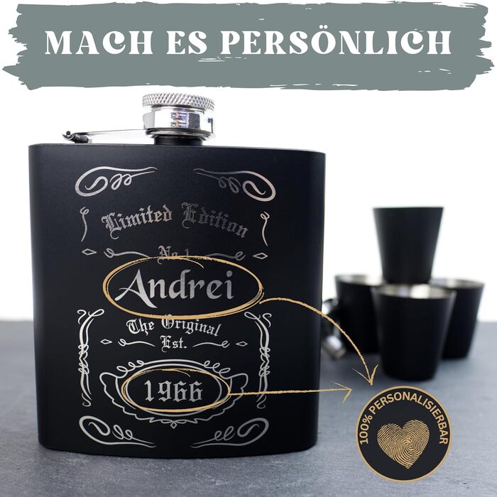 Набір фляг з гравіюванням - персоналізований з іменем - ідеальний подарунок на весілля та для чоловіків - нержавіюча сталь (Дизайн 8)