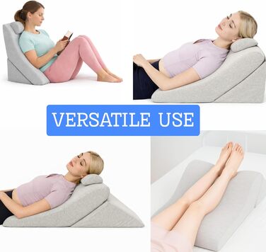 Подушка для спини Lesekissen з регульованою підголовником, з піною з пам'яті, знімний чохол, дихаюча та неслизька, з ручкою - трикутна для спини, шиї та ніг - 60 x 50 x 30 см