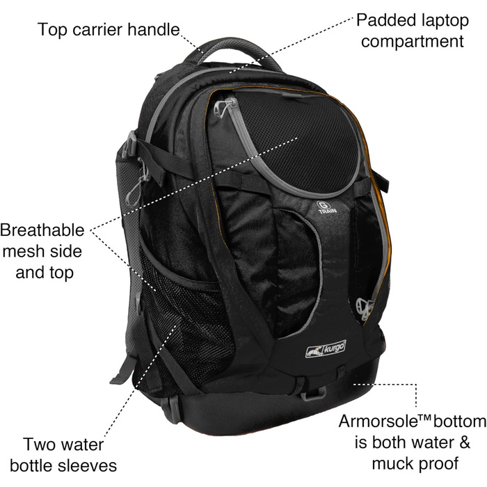 Рюкзак для собак Kurgo G-Train, чорний, до 11 кг, 33 x 53 x 25 см, з відділенням для тварин та тримачами для пляшок