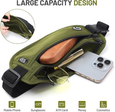 Водонепроникна поясна сумка з RFID захистом та антикрадіжною системою для подорожей та спорту (оливковий)