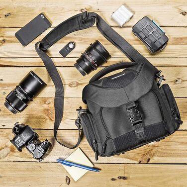 Сумка для камери Mantona Premium - підходить для камер DSR & DSM з об'єктивом (з пилозахистом, м'яким ремінцем, блискавкою, регульованим внутрішнім відділенням) (Антрацит, Антрацит)