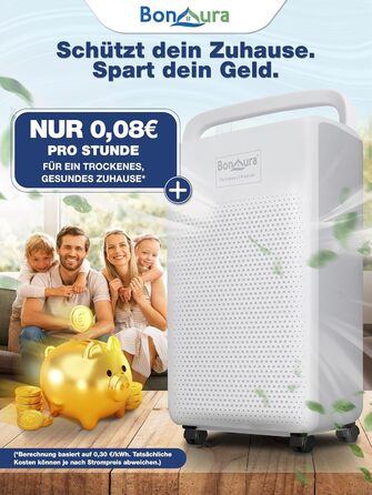 Електричний осушувач повітря BonAura® 10L з LED дисплеєм, таймером та авто-режимом - для підвалів та приміщень до 40м³ - допомога від плісняви