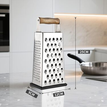 Тёрка для овощей из нержавеющей стали с деревянной ручкой, 4-сторонняя квадратная тёрка для кухни