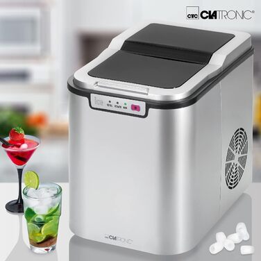 Машина для приготування льоду Clatronic EWB 3785 Inox | Швидке приготування льоду за 10 хвилин | Самоочищення | 12 кг/24 години | 1,5 л резервуар для води