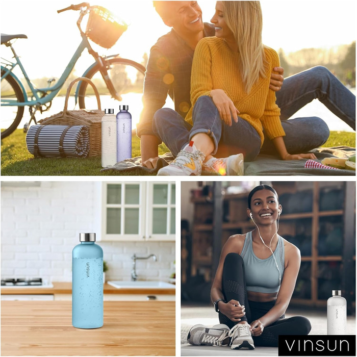 VINSUN Water Bottle 650ml, 1000ml, 1500ml - Leak-proof, Carbonated Drink Compatible, BPA-free, Tritan - Lightweight Water Bottle for Sports, Outdoor Activities, School, Cycling, Office (650 ml, Transparent)