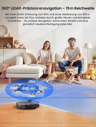 Робот-пилосос LEFANT M2 Pro з потужністю 6000 Pa, автоматичною витяжкою сміття, лазерною навігацією та картографією, індивідуальним прибиранням, уникненням перешкод PSD, ідеальний для видалення шерсті тварин, білий (M2Plus)