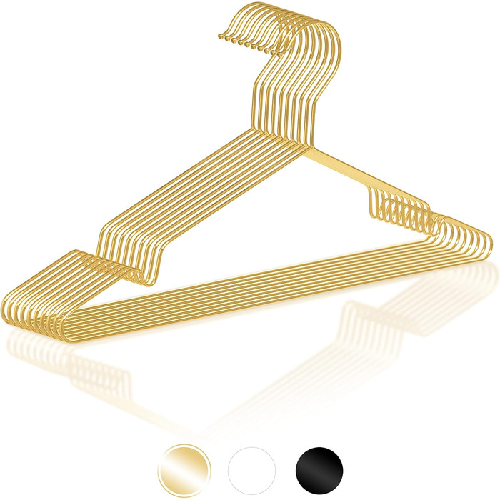 ROW&LINE® – Metal Clothes Hangers (42 cm) – 10 Pieces (Gold) – Space-Saving Clothes Hangers for Adults – Suitable for Heavy Clothing – Wire Clothes Hangers for Order & a Uniform Look