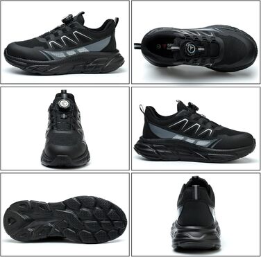 Черевики безпеки для роботи: чоловічі та жіночі, зручні, з металевим носком, легкі, дихаючі, для промисловості, з поворотними пряжками та шнурівками, 42 EU, чорні