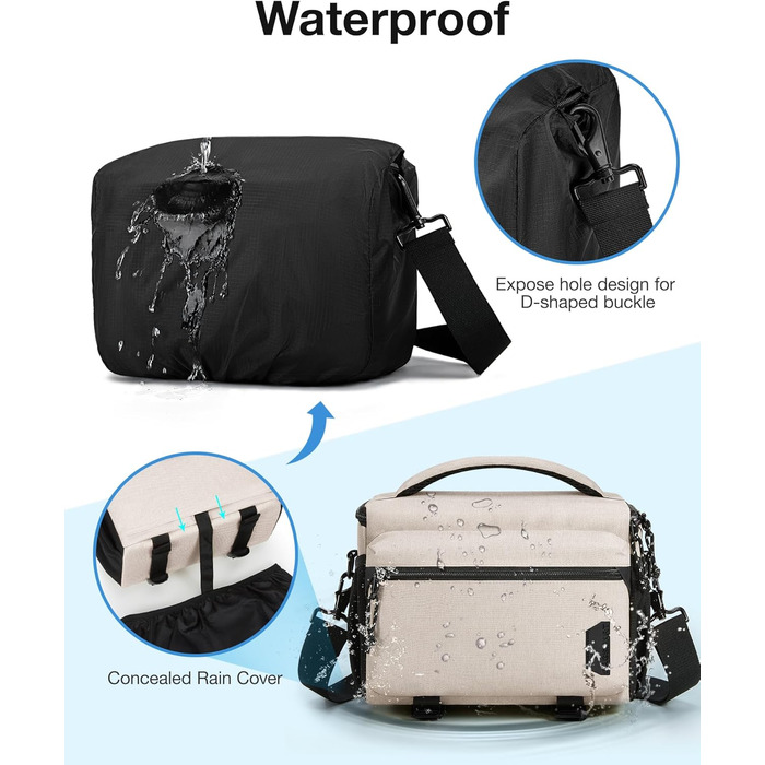 Сумка для камери Bagsmart: водонепроникна фотосумка для DSLR/SLR з дощовиком (сірий/бежевий)