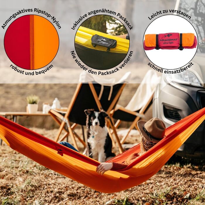 Гамак Amazonas Ultra-Light Adventure Coyote Kingsize (275x140 см, до 150 кг) - надлегкий, зелений