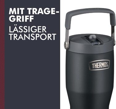 Термос REFRESHING SERIES: Ізольований термокружка-термос з трубочкою та ручкою, 0.85л, чорний матовий, з кришкою-стійкою та ручкою
