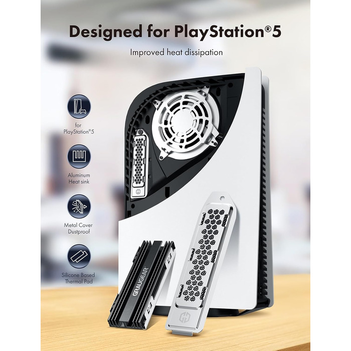 Радіатор охолодження GrauGear для M.2 NVMe SSD, комплект для Playstation 5, PS5 Slim, з теплопровідною кришкою (алюміній) (G-PS5HS02-Cov)