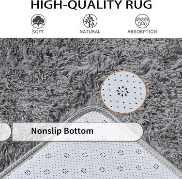 Пухнастий килим Hochflor, для вітальні, м'який, з антиковзаючою основою, можна прати, для спальні (сірий, 120x160 см)