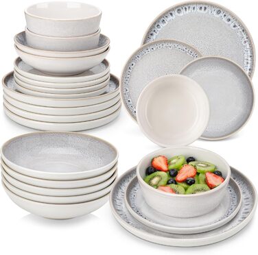 Набір посуду на 6 осіб vancasso SNOW, 24 елементи: тарілки, супові тарілки, миски, салатники, бежевий, для посудомийної машини, для мікрохвильової печі