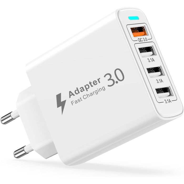 Багатопортовий зарядний пристрій USB з Quick Charge 3.0, 33W, 4 порти для iPhone 16/15/14/13/12/11/X, Samsung S24/S23/S21 та смартфонів