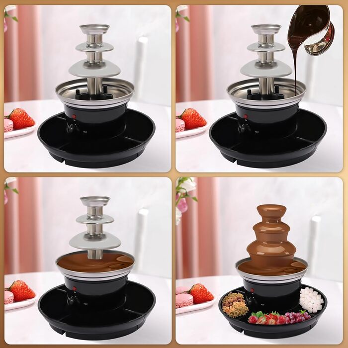 Електричний шоколадний фонтан на 3 яруси з функцією плавлення, 40W, ємність 0.45 кг, з нержавіючої сталі, для вечірок, днів народжень, весіль