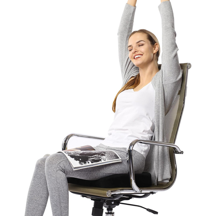 Подушка для сидіння Everlasting Comfort Ergonomic: Memory Foam для офісу, авто та дому. Ергономічна подушка на офісний стілець та автокрісло, знімний чохол, нековзна основа (з чорним гелем).