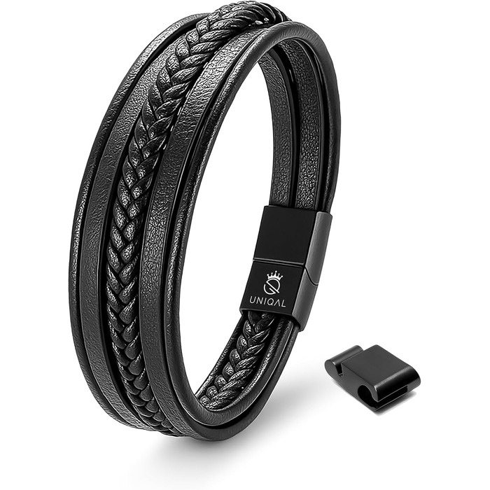 Чоловічий браслет UNIQAL 'Premium Style' з натуральної шкіри та нержавіючої сталі | Коробка-подарунок | 19 см