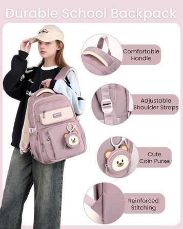 Шкільний рюкзак Makukke для дівчаток, водонепроникний, 30л, для 5 класу, з милим брелоком, зелений