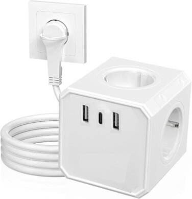 Мережевий фільтр з вимикачем AOUOO, 8 розеток, 2м кабель, 3USB/3Type-C (5V/3.1A), 250V/16A, захист від перенапруги 3840W, чорний