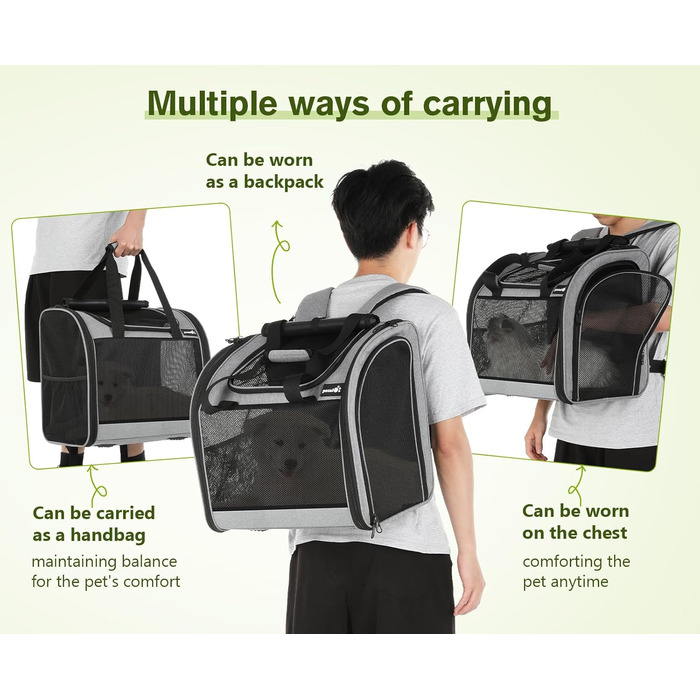 Pecute Рюкзак для собак та 2 котів, переноска для тварин, сумка-рюкзак, переноска з вентиляцією, складаний рюкзак для собак та котів (Сірий 03)
