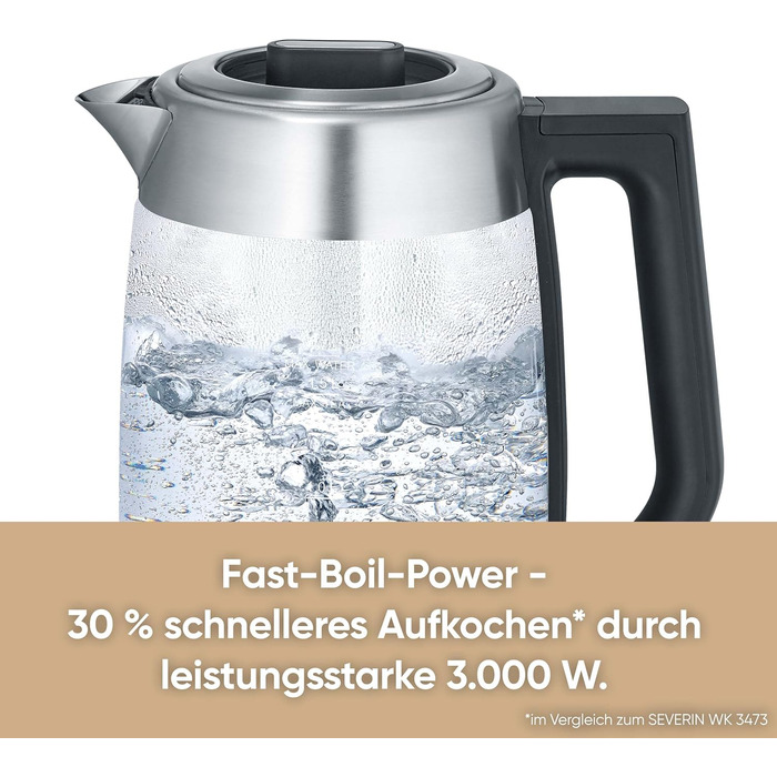 Електричний чайник Severin WK 3480 з регулюванням температури та 5 програмами заварювання, 1.7 л, 3000 Вт, нержавіюча сталь