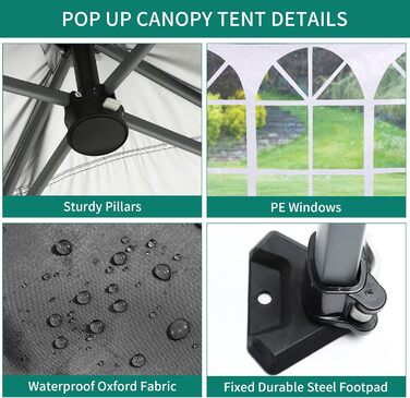 YITAHOME Outdoor Pop-Up Gazebo with Sides, Folding Gazebo, Waterproof Foldable Garden Gazebo for All Seasons, Camping Gazebo, Anti-UV with Free Adjustable Height for Parties, Markets (Dark Gray, 3x3m)