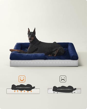 Feandrea Orthopedic Dog Bed, Dog Cushion, Dog Basket, Soft Padding, Dog Sofa, Raised Edges, Removable and Washable Cover, 91 x 71 x 20 cm, Non-Slip Bottom, PGW076G01 (L 120 x W 85 x H 20 cm, Anthracite Blue)