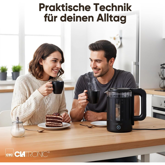 Електричний чайник Clatronic WK 3837: 1,7 л, скло, BPA Free, з підсвічуванням, для дому