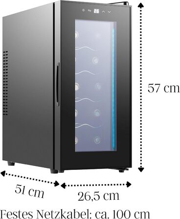 Echos 10-Bottle Wine Cooler Refrigerator - 28 Liter Capacity with LED Lighting - Mini Wine Refrigerator & Minibar with Glass Door