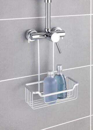 WENKO Thermostat-Dusch-Caddy Milo, Shower Caddy for Hanging on the Faucet, Shelf Made of Aluminum (Rust-Proof), 25 x 36 x 14 cm