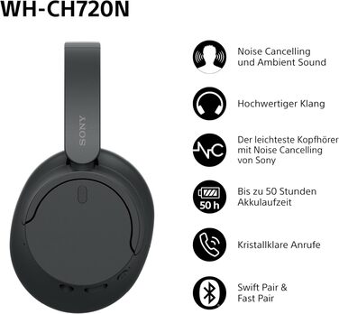 Бездротові Bluetooth-навушники Sony WH-CH720N з активним шумозаглушенням, до 50 годин автономної роботи, легкі, рожеві