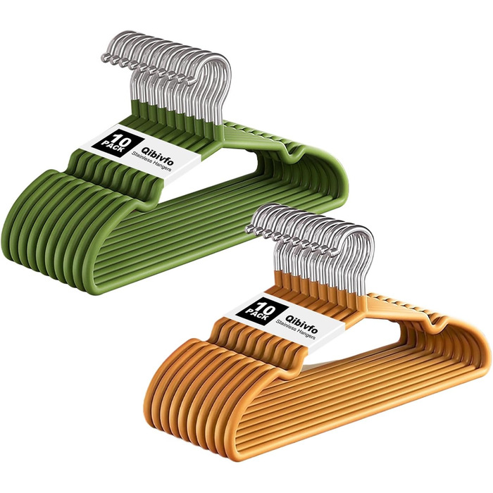 Набір вішалок для дитячого одягу 20 шт., 29 см – нержавіюча сталь, антикорозійні, водонепроникні та неслизькі, спеціально для дитячого одягу – кольори авокадо та помаранчевий