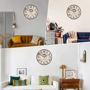Toudorp Wall Clock Wooden French Country Style Quiet Wall Clock Easy to Read Battery Operated Home Decorative Retro Wall Clock (French Country, 12 inches)