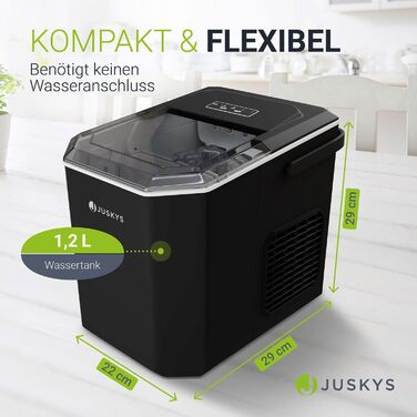 Машина для приготування льоду Juskys IceOracle - швидке приготування коктейльних кубиків (6-13 хв) - компактний пристрій на 12 кг/день - великий контейнер для льоду - чорний колір