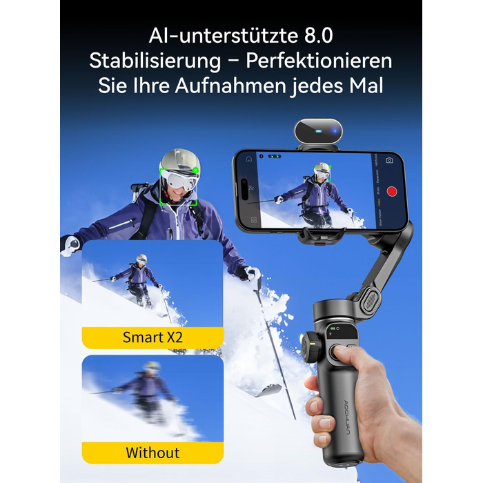 Стабілізатор Gimbal AOCHUAN для iPhone/Android з 7.8-дюймовою штангою та OLED-дисплеєм - 3-осьовий, чорний