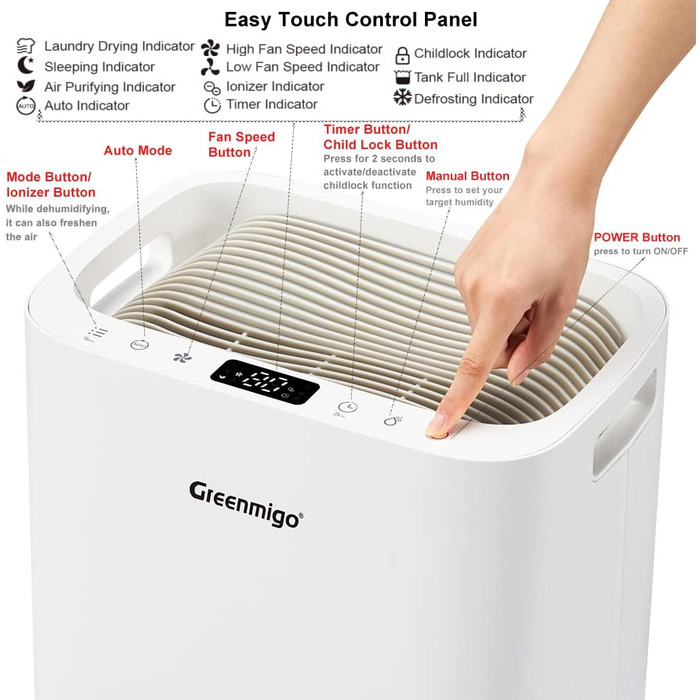 Зволожувач повітря Greenmigo 13L/24h - Електричний осушувач для дому, квартири, підвалу. Захист від вологи та плісняви, до 50 м²