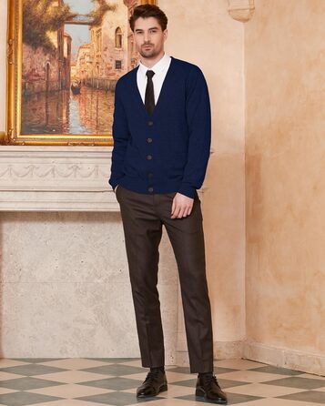 Чоловічий кардиган Kaspin з вовняної суміші, V-подібний виріз, ґудзики та кишені (темно-синій, S)