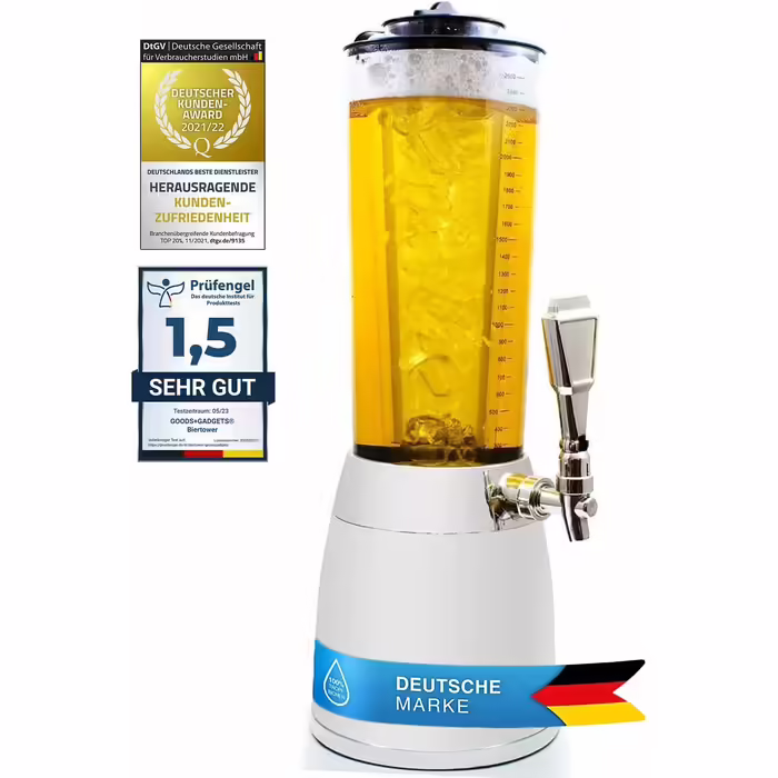 4.0L Beer Tower Tap Dispenser Draft Beer Tower Drinking Fountain Beverage Dispenser Beverage Tower with 1.3L Ice Cooling (1x Beer Tower Chrome)